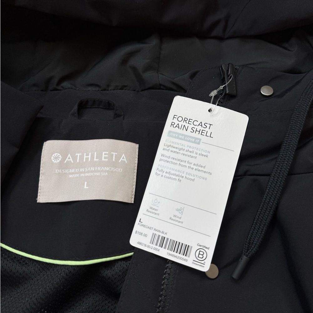 New Athleta Forecast Rain Shell Jacket Coat Black Large NWT - Picture 6 of 6